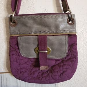 Fossil Key-Per Maroon Quilted Crossbody Bag Purse